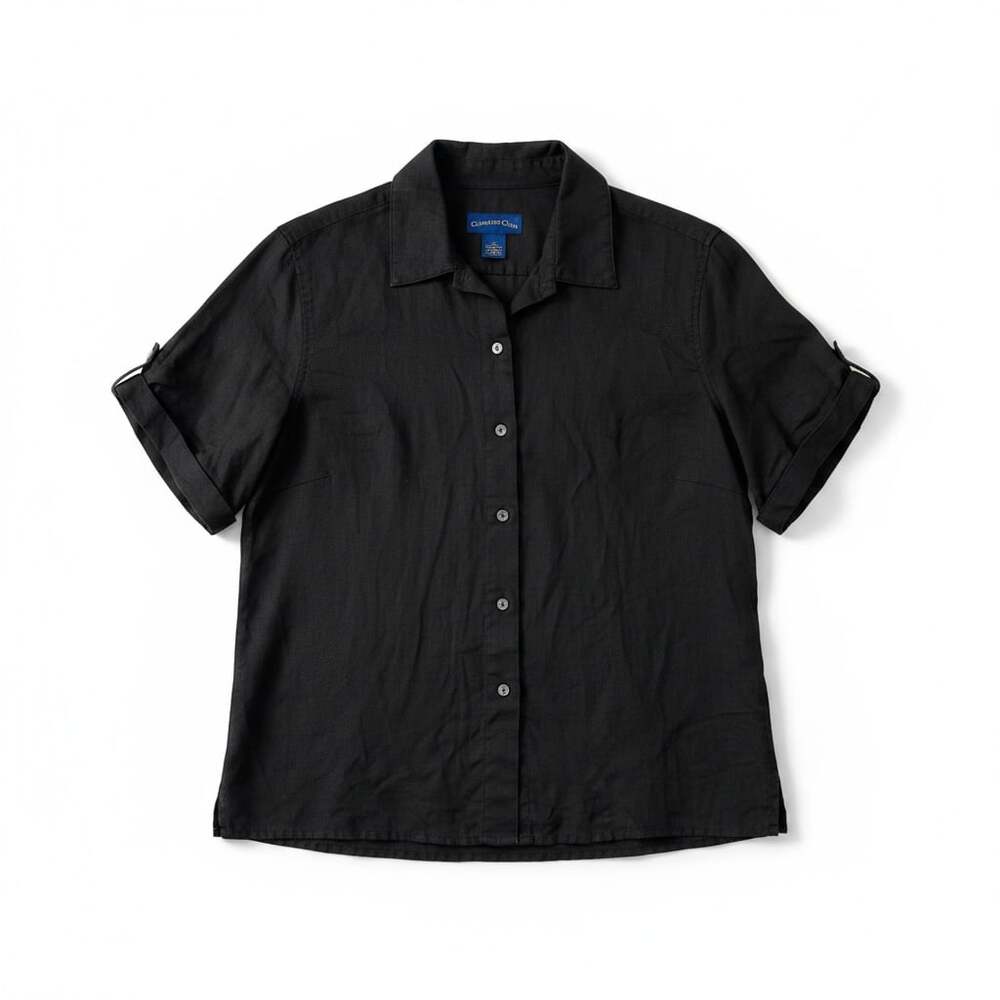 Charter Club Women's Black 100% Linen Button Down Shirt Size 10